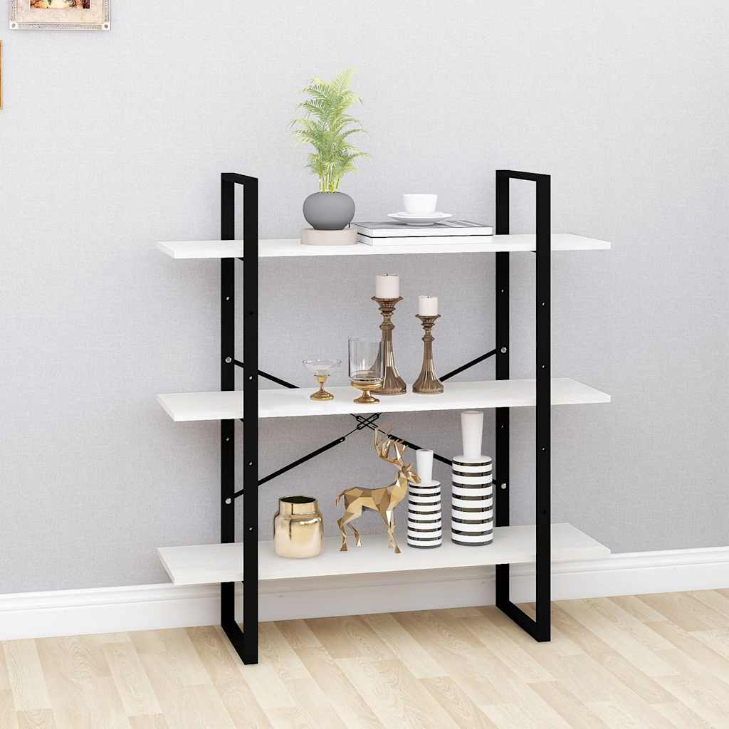 bogreol med 3 hylder 100x30x105 cm massivt fyrretræ hvid