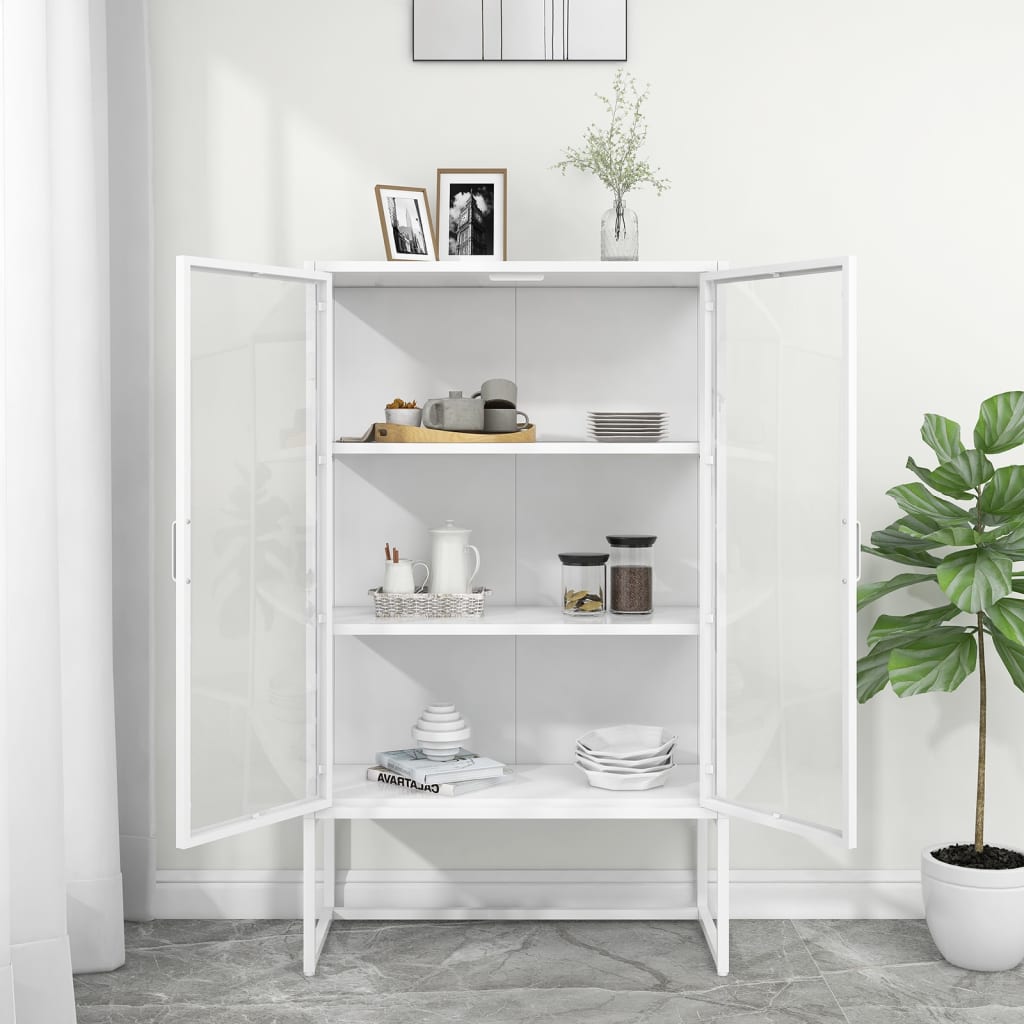 højskab 80x35x135 cm stål og hærdet glas hvid