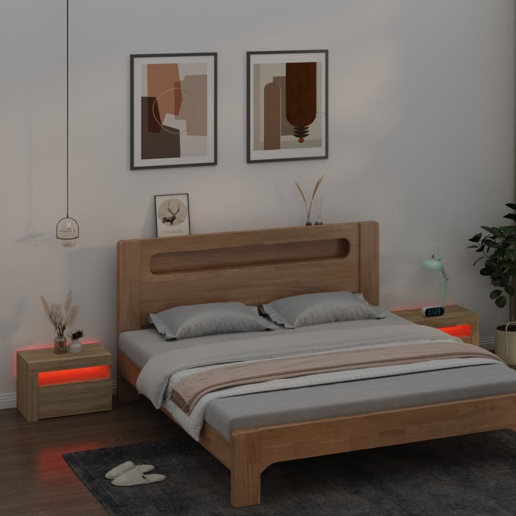 sengeborde med LED-lys 2 stk. 60x35x40 cm sonoma-eg