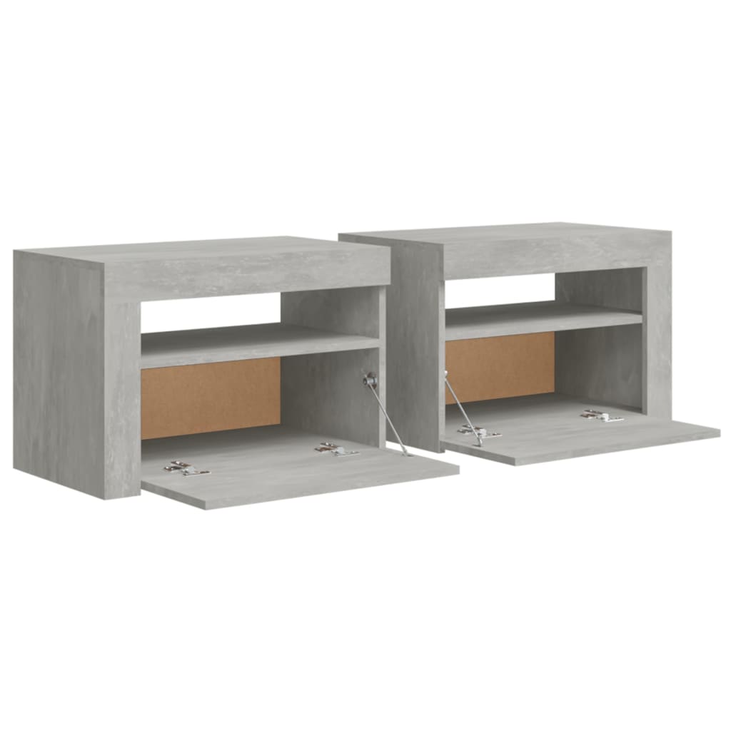 sengeborde med LED-lys 2 stk. 60x35x40 cm betongrå