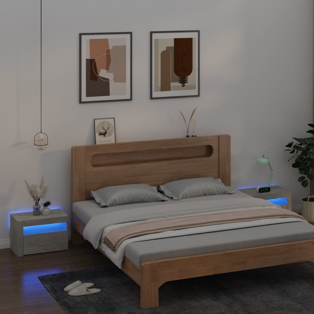 sengeborde med LED-lys 2 stk. 60x35x40 cm betongrå