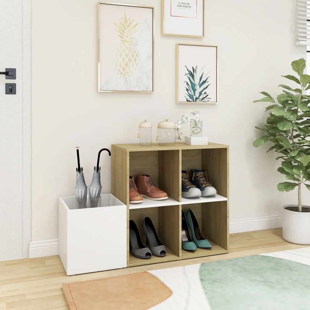 skoskab 105x35,5x70 cm konstrueret træ hvid og sonoma-eg