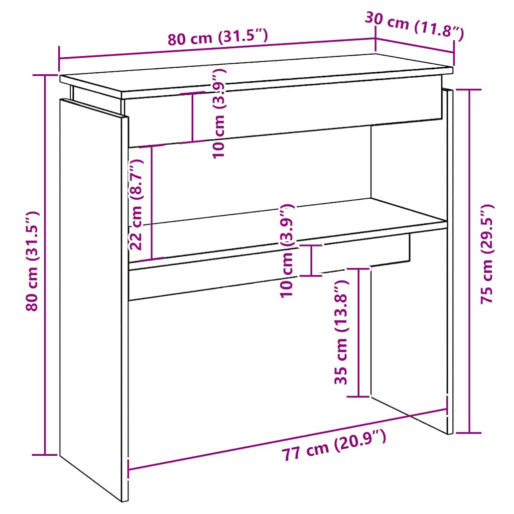 konsolbord 80x30x80 cm konstrueret træ sort