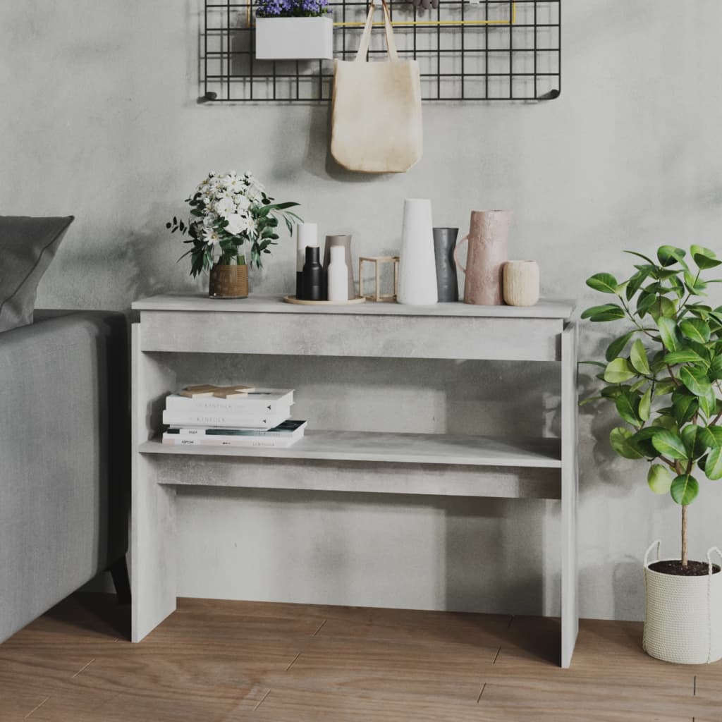 konsolbord 102x30x80 cm konstrueret træ betongrå
