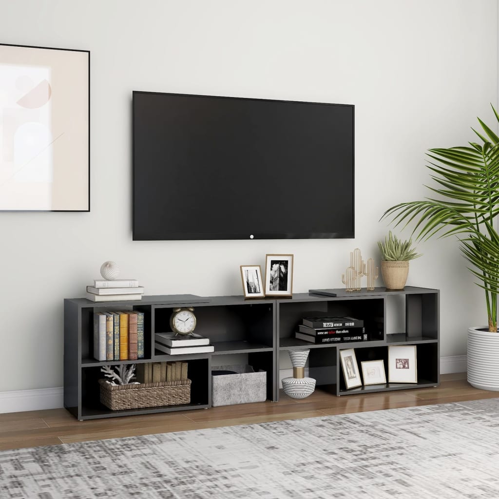tv-skab 149x30x52 cm konstrueret træ grå højglans