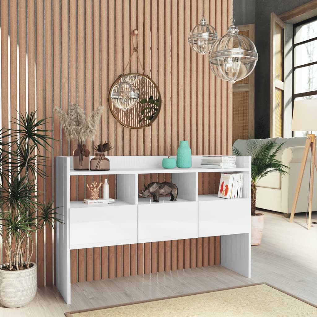skænk 105x30x70 cm konstrueret træ hvid højglans