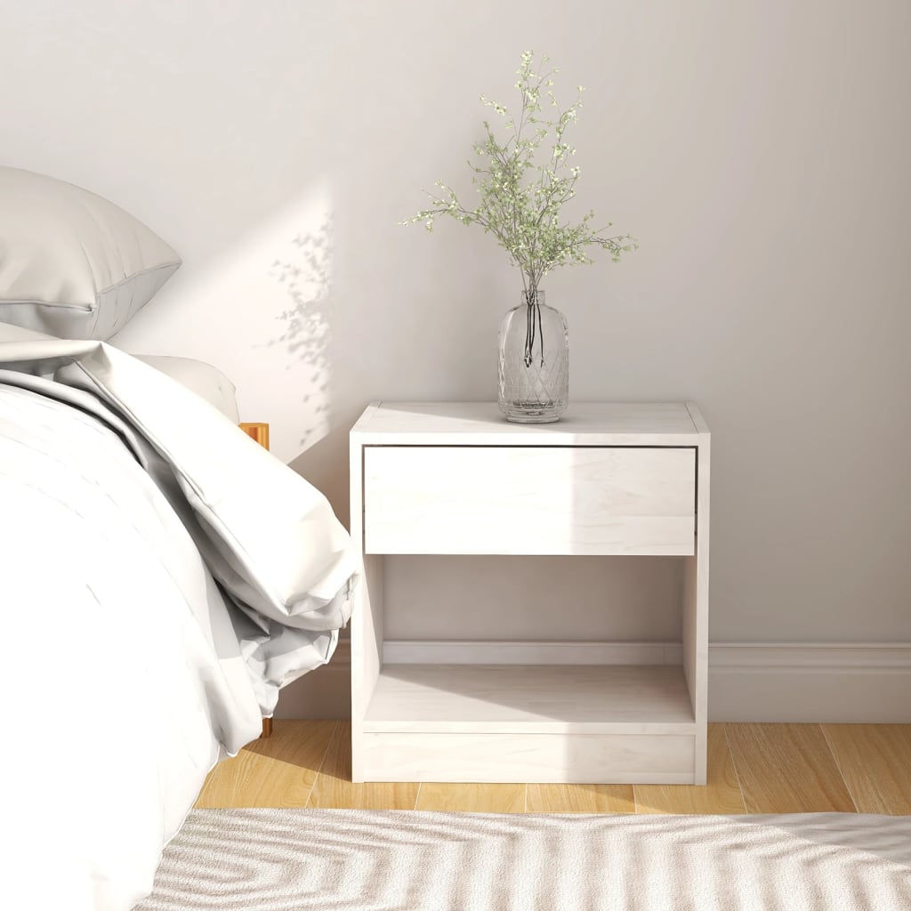 sengebord 40x31x40 cm massivt fyrretræ hvid billede