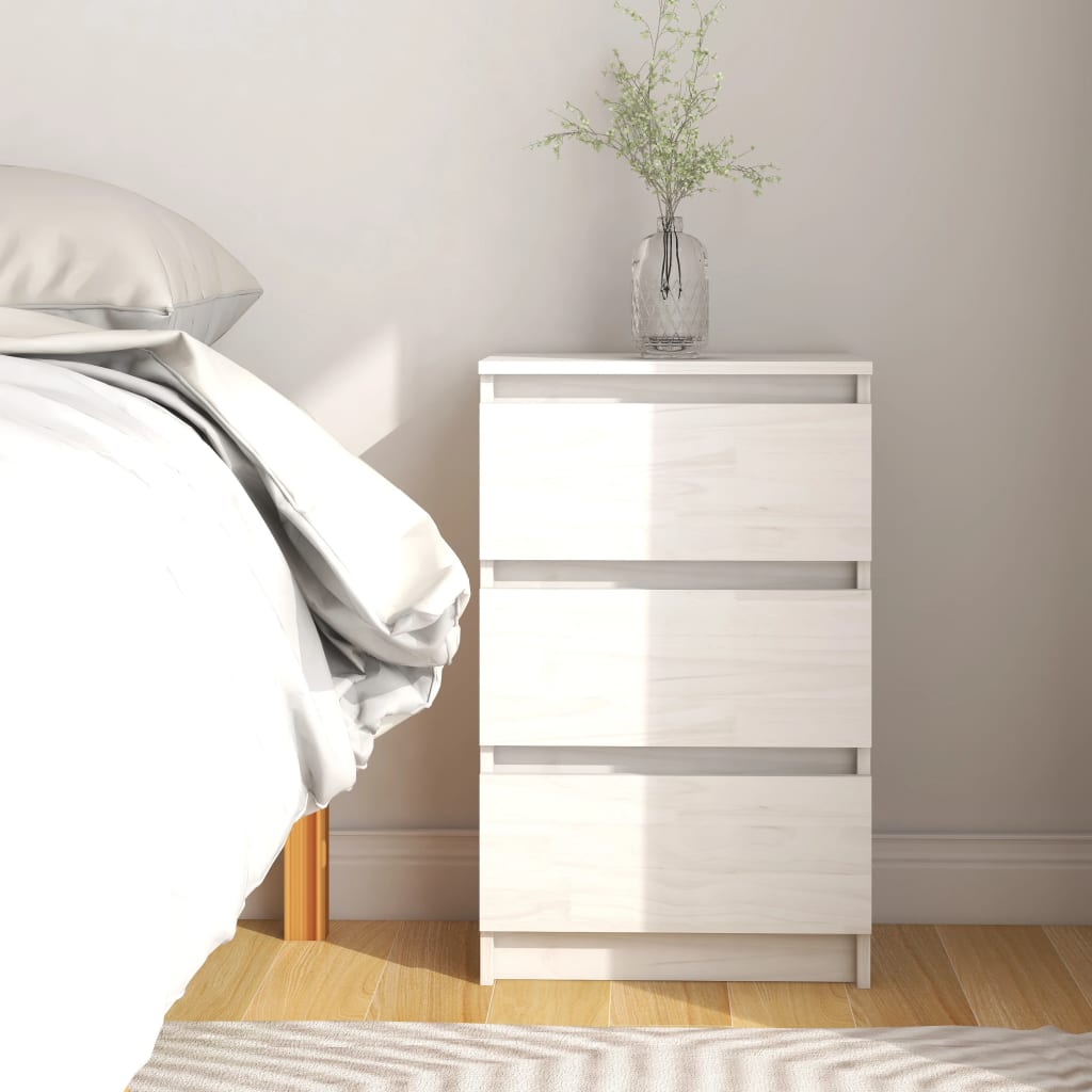 sengebord 40x29,5x64 cm massivt fyrretræ hvid