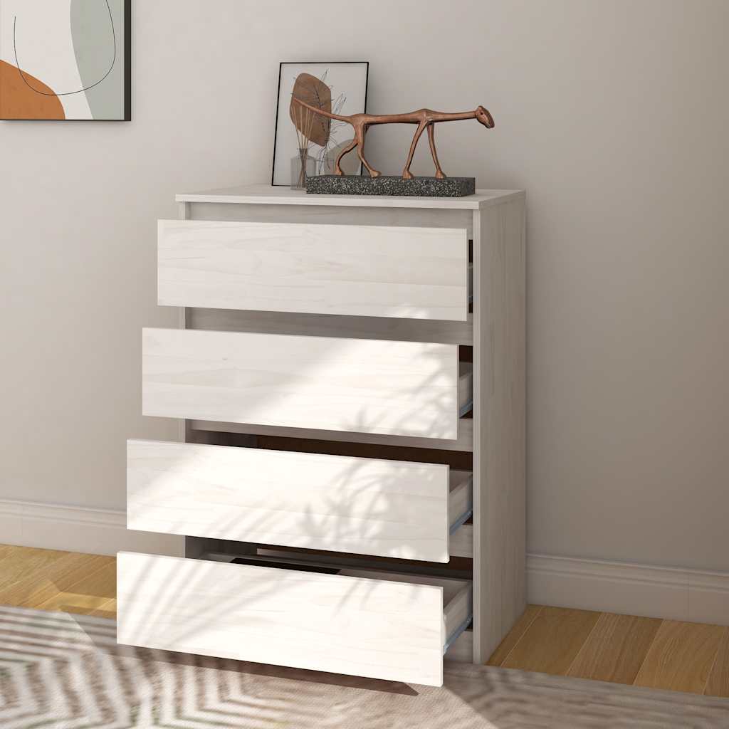 kommode 60x36x84 cm massivt fyrretræ hvid