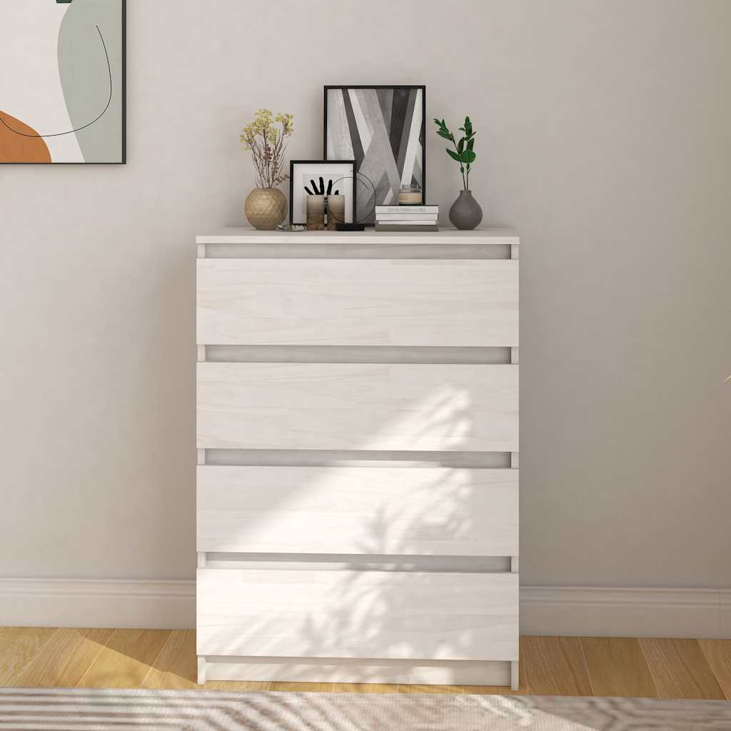 kommode 60x36x84 cm massivt fyrretræ hvid