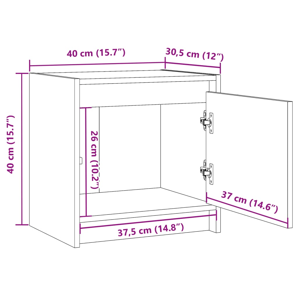 sengebord 40x30,5x40 cm massivt fyrretræ