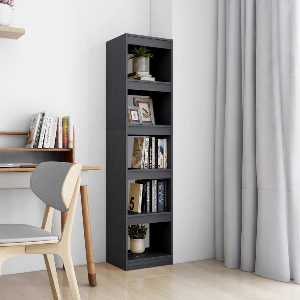 bogreol/rumdeler 40x30x167,5 cm massivt fyrretræ grå billede