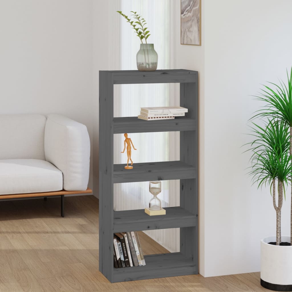 bogreol/rumdeler 60x30x135,5 cm massivt fyrretræ grå