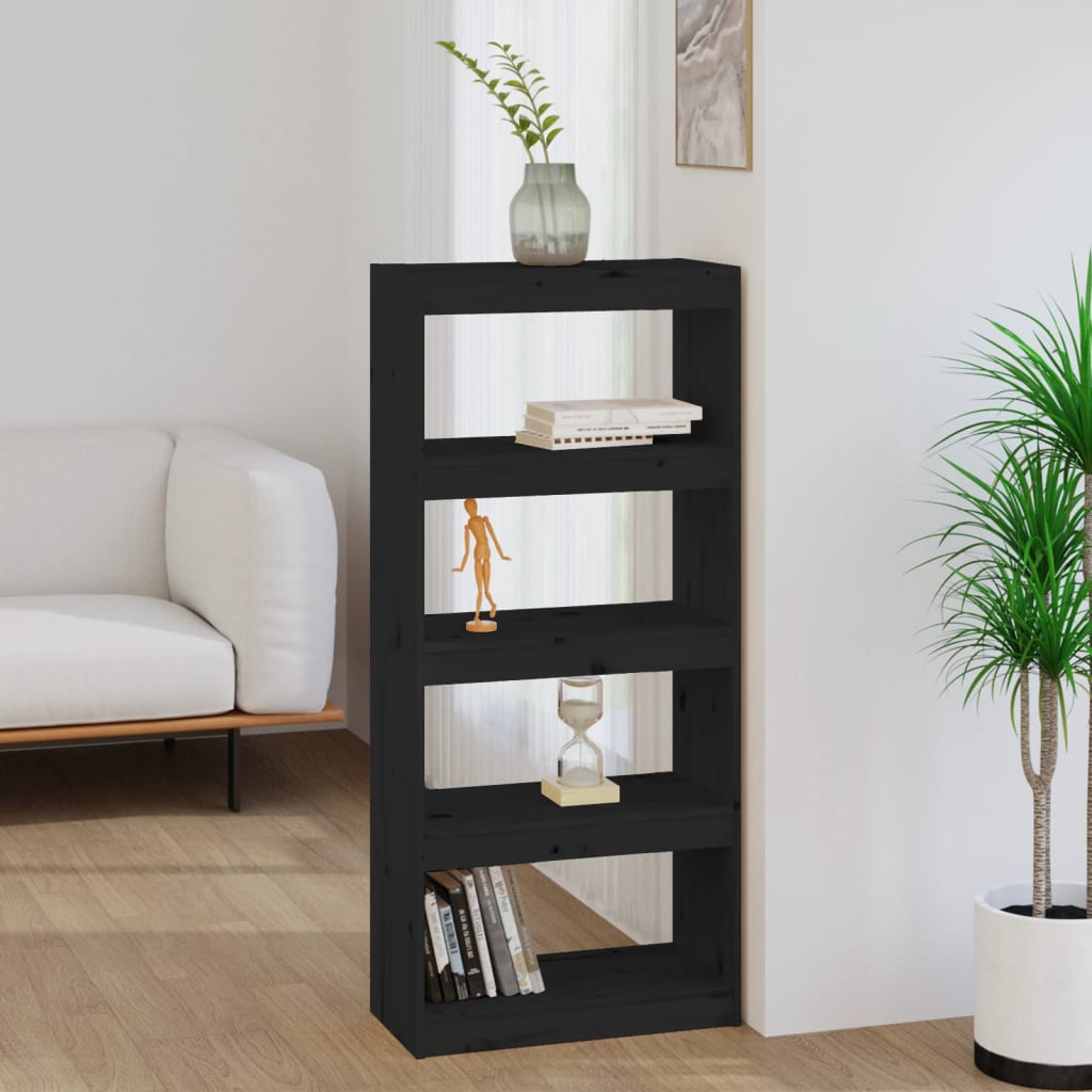 bogreol/rumdeler 60x30x135,5 cm massivt fyrretræ sort billede