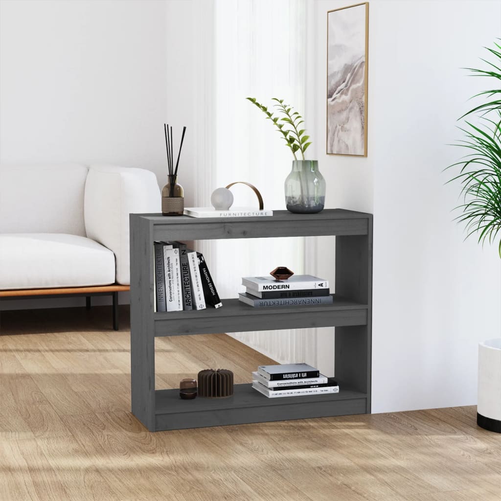 bogreol/rumdeler 80x30x71,5 cm massivt fyrretræ grå billede