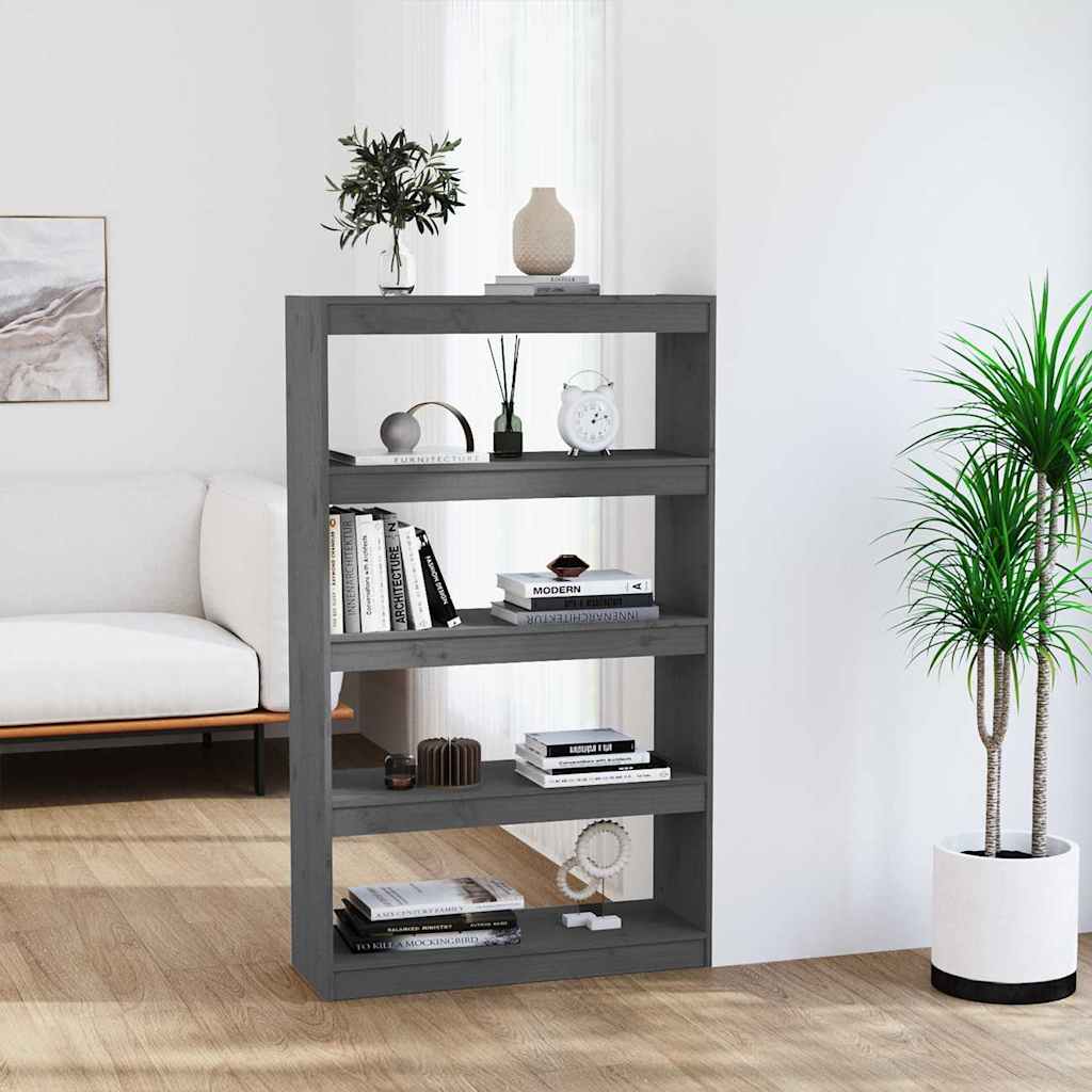 bogskab/rumdeler 80x30x135,5 cm massivt fyrretræ grå billede