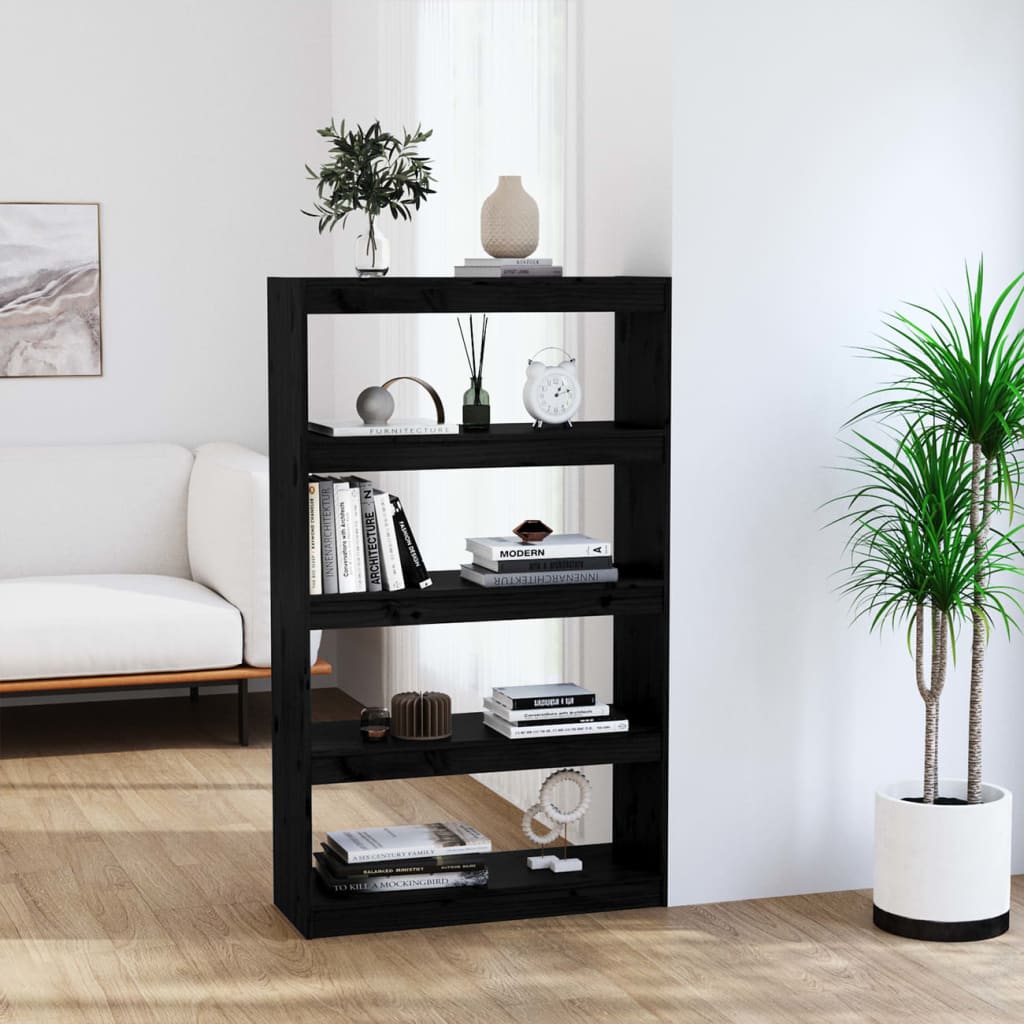 bogreol/rumdeler 80x30x135,5 cm massivt fyrretræ sort billede