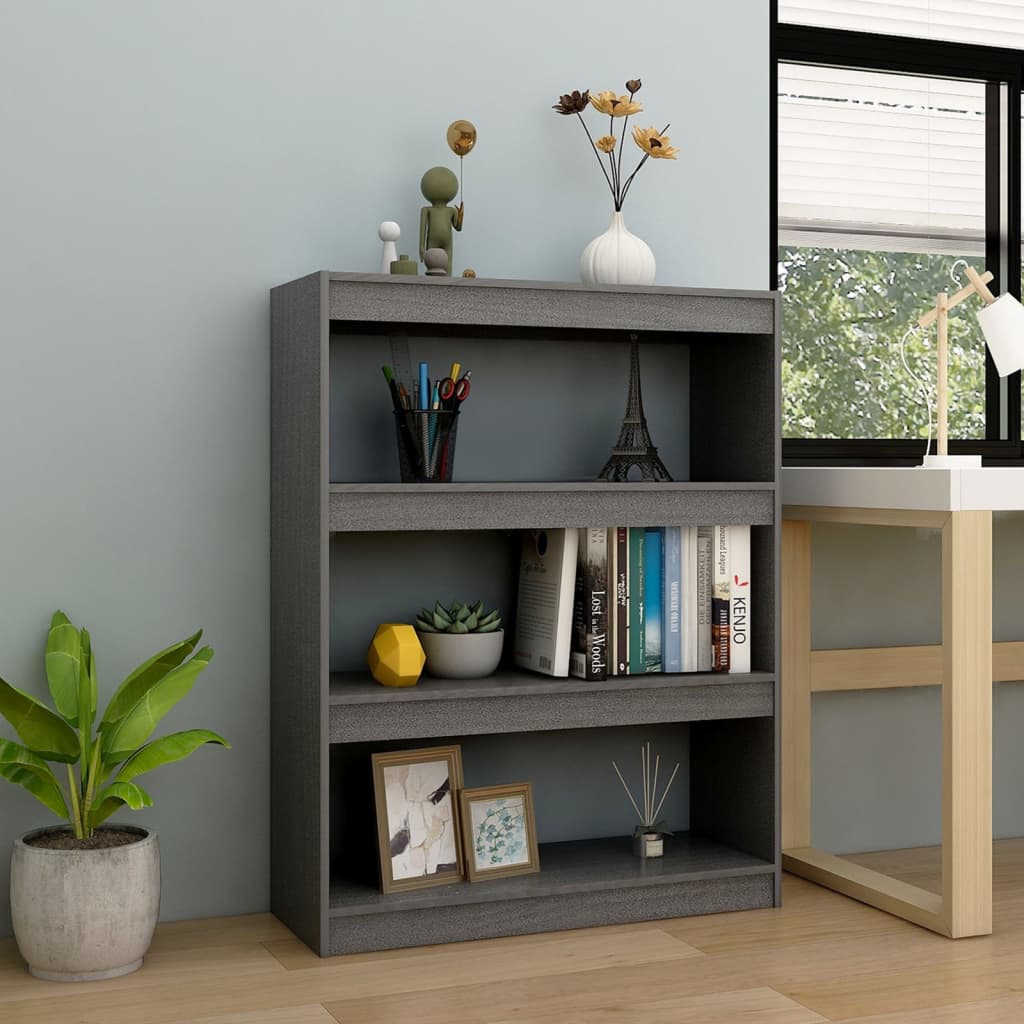 bogreol/rumdeler 100x30x103 cm massivt fyrretræ grå