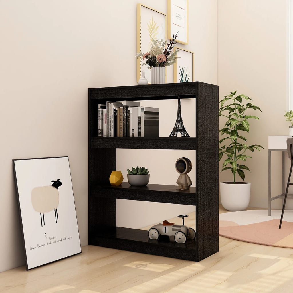 bogreol/rumdeler 100x30x103 cm massivt fyrretræ sort