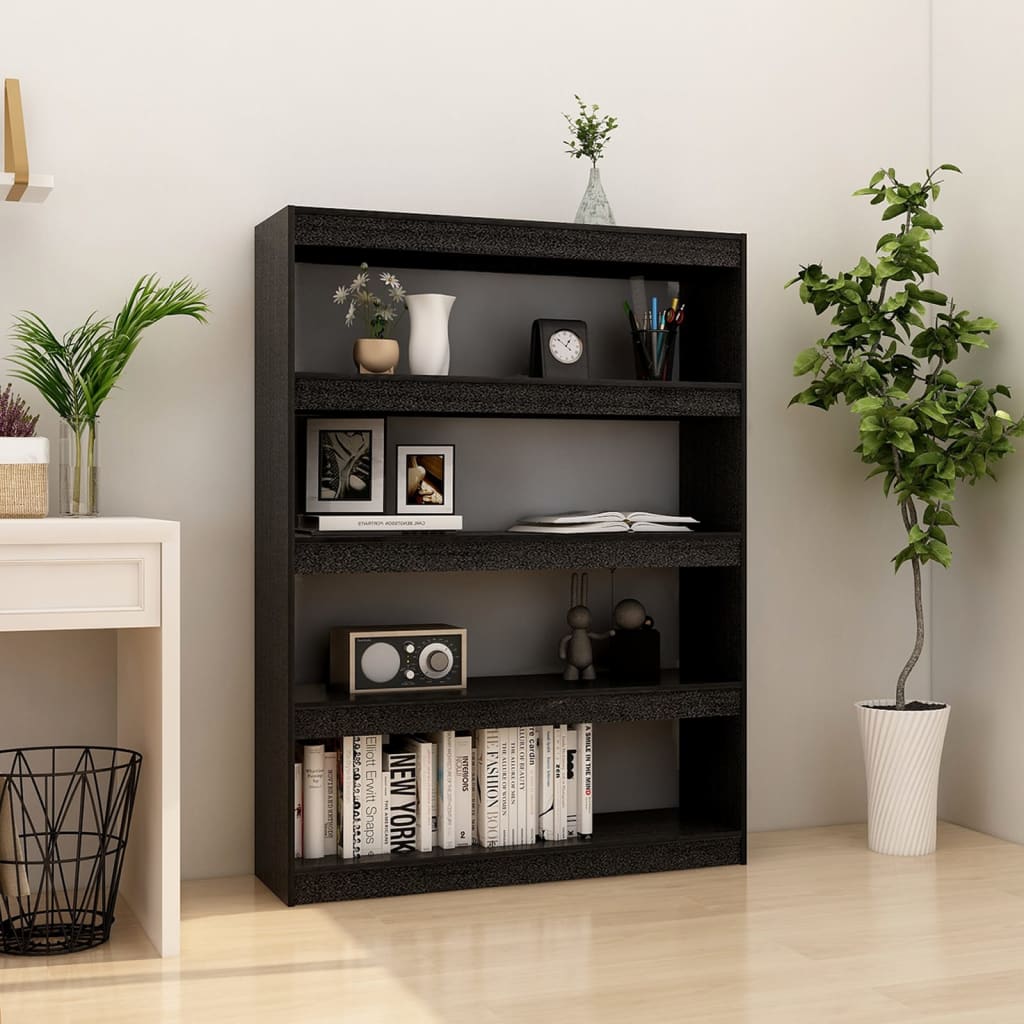 Bogreol/Rumdeler 40X30X135,5 Cm Massivt Fyrretræ Sort - 100 cm / 135.5 cm
