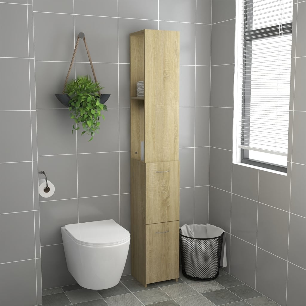 badeværelsesskab 25x26,5x170 cm konstrueret træ sonoma-eg
