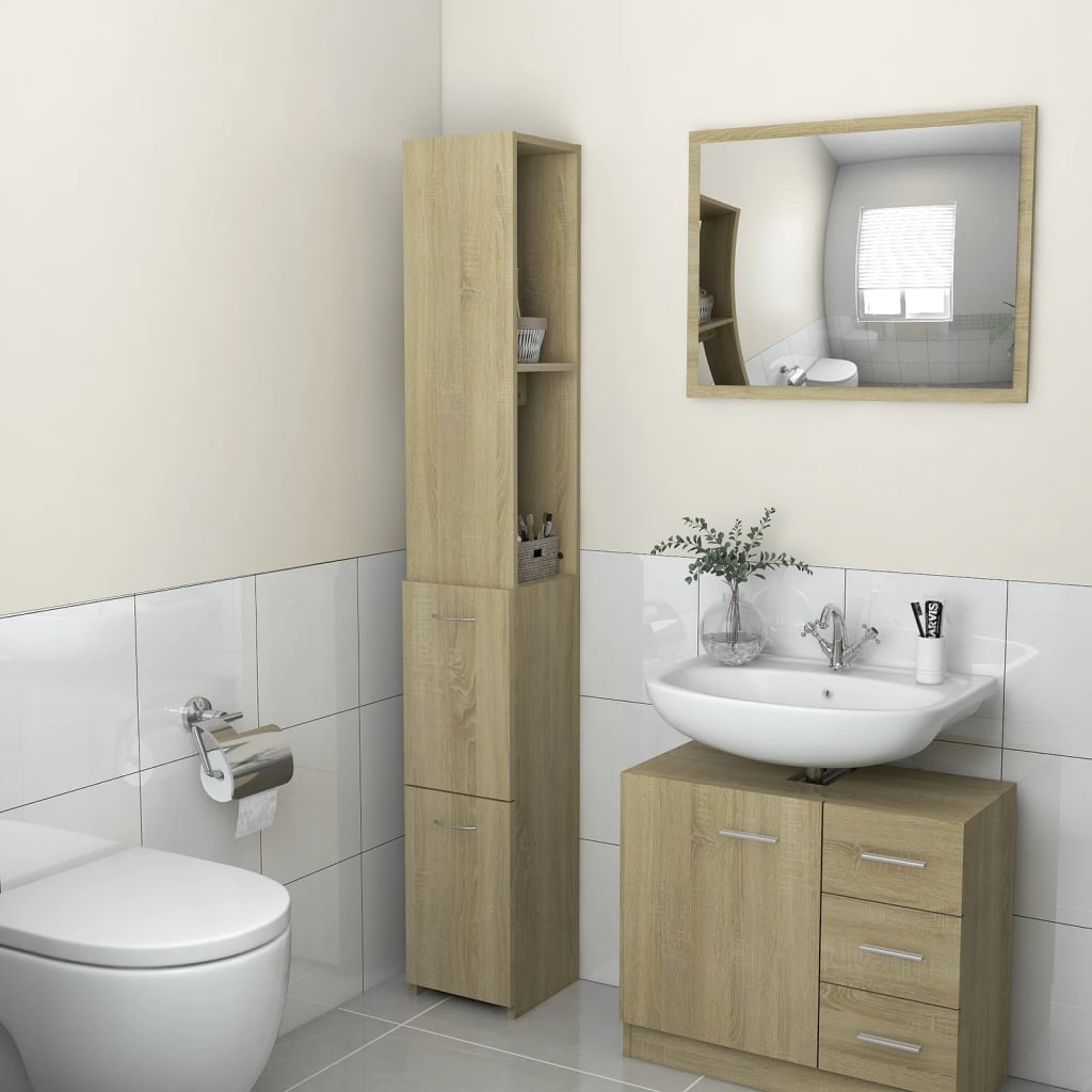 badeværelsesskab 25x26,5x170 cm konstrueret træ sonoma-eg billede