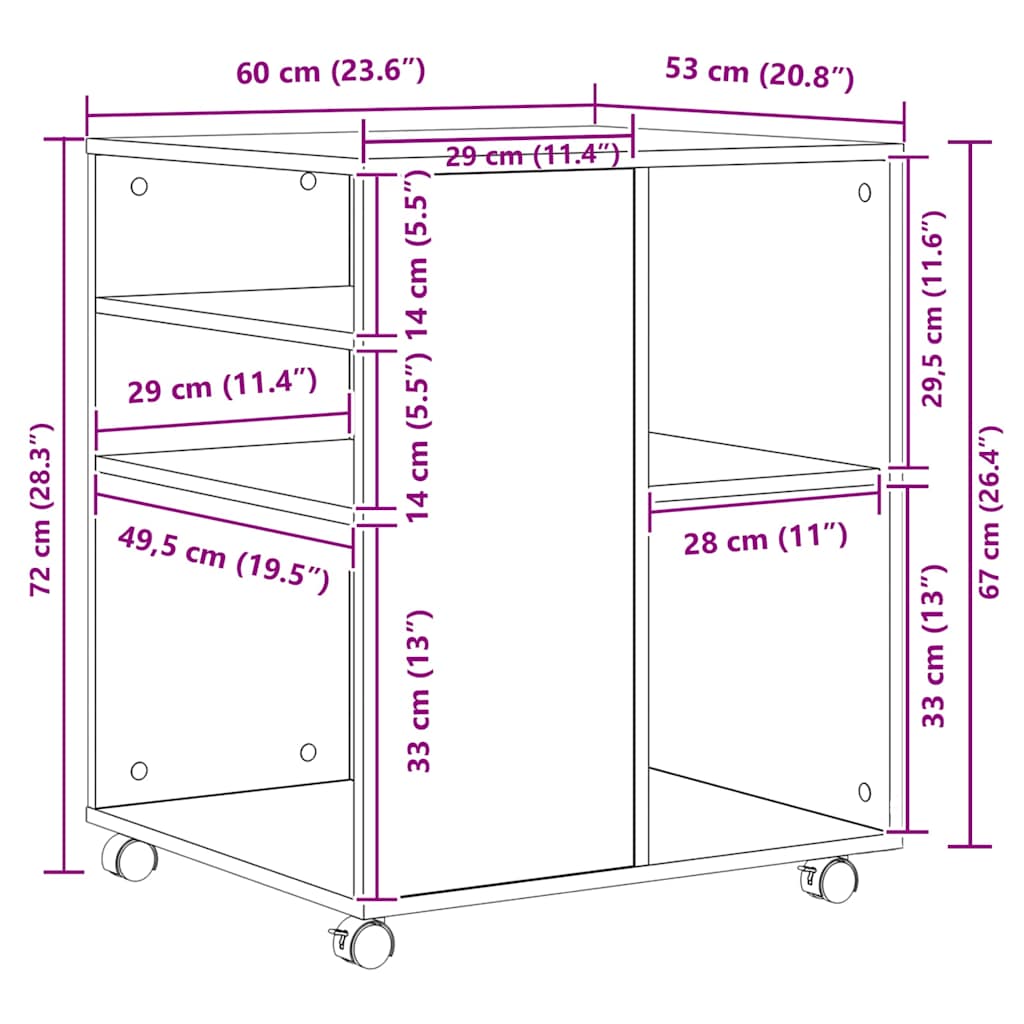 rulleskab 60x53x72 cm konstrueret træ hvid