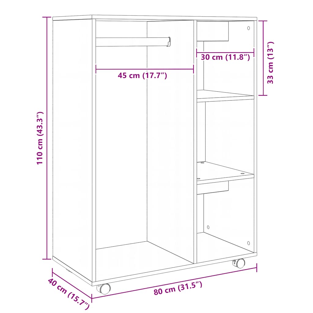 klædeskab 80x40x110 cm konstrueret træ sort