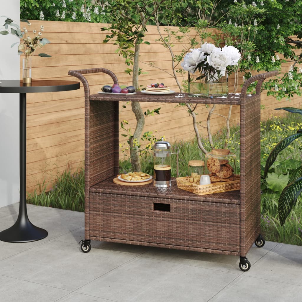Barvogn med skuffe - polyrattan, brun, 100×45×97 cm
