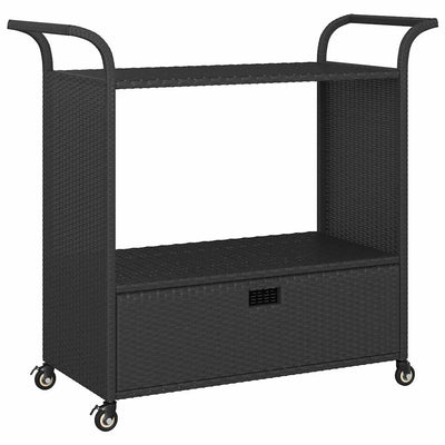 barvogn med skuffe 100x45x97 cm polyrattan sort