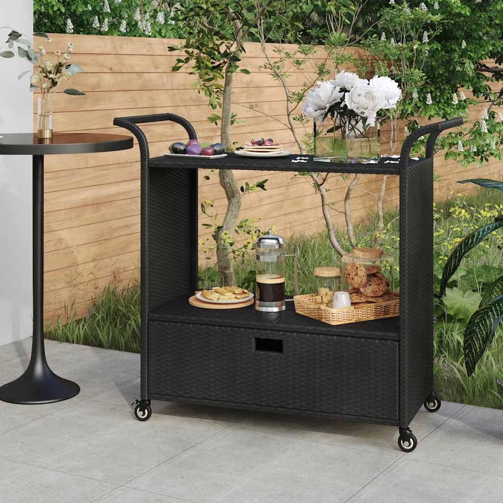 Barvogn med skuffe i polyrattan - 100 × 45 × 97 cm, sort