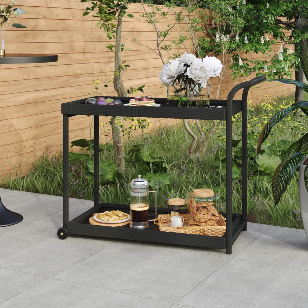 Barvogn i polyrattan - sort, 100 × 45 × 83 cm med hjul