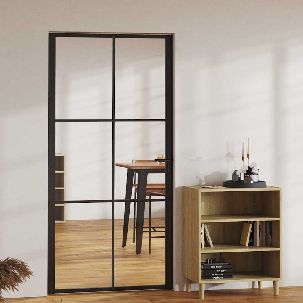 indvendig dør 102,5x201,5 cm sikkerhedsglas og aluminium sort