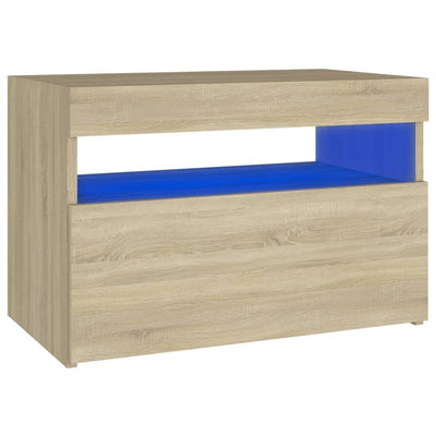 sengebord med LED-lys 60x35x40 cm konstrueret træ sonoma-eg