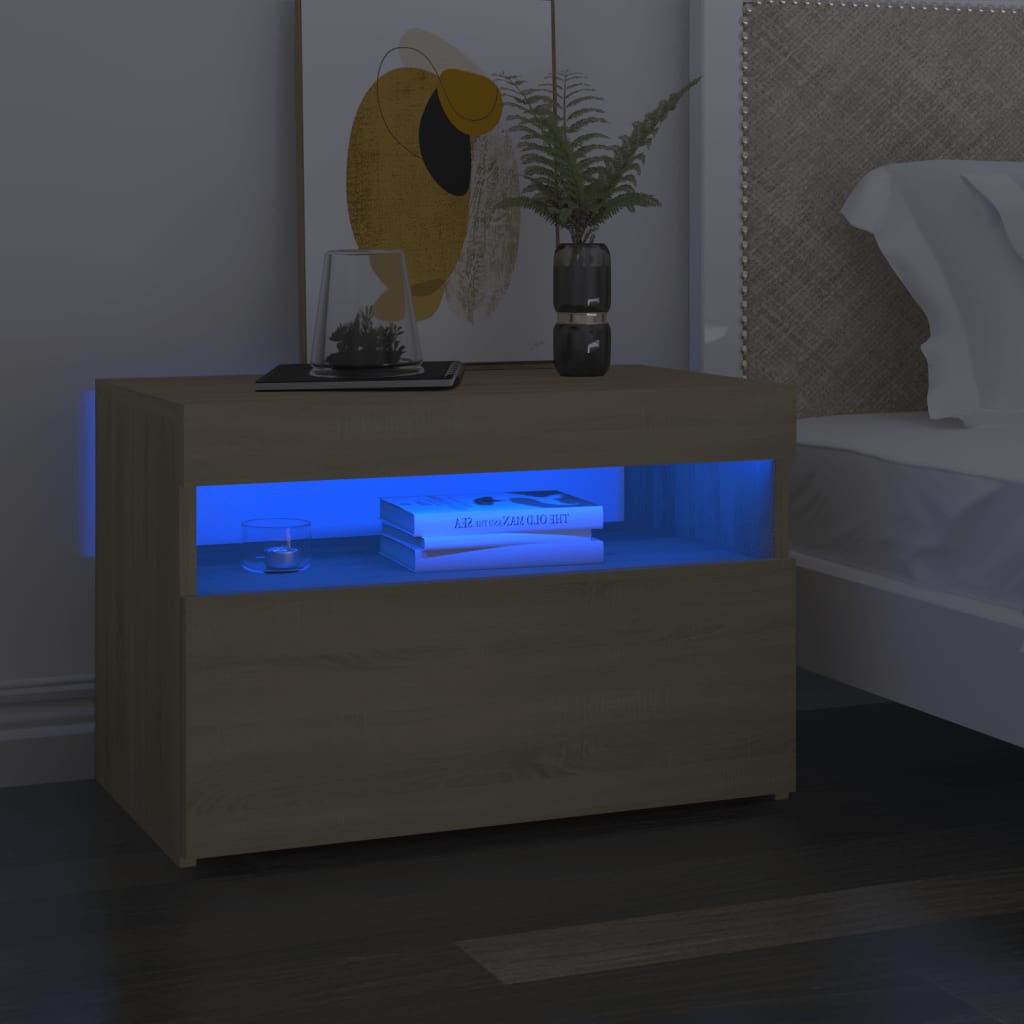 sengebord med LED-lys 2 stk. 60x35x40 cm sonoma-eg billede