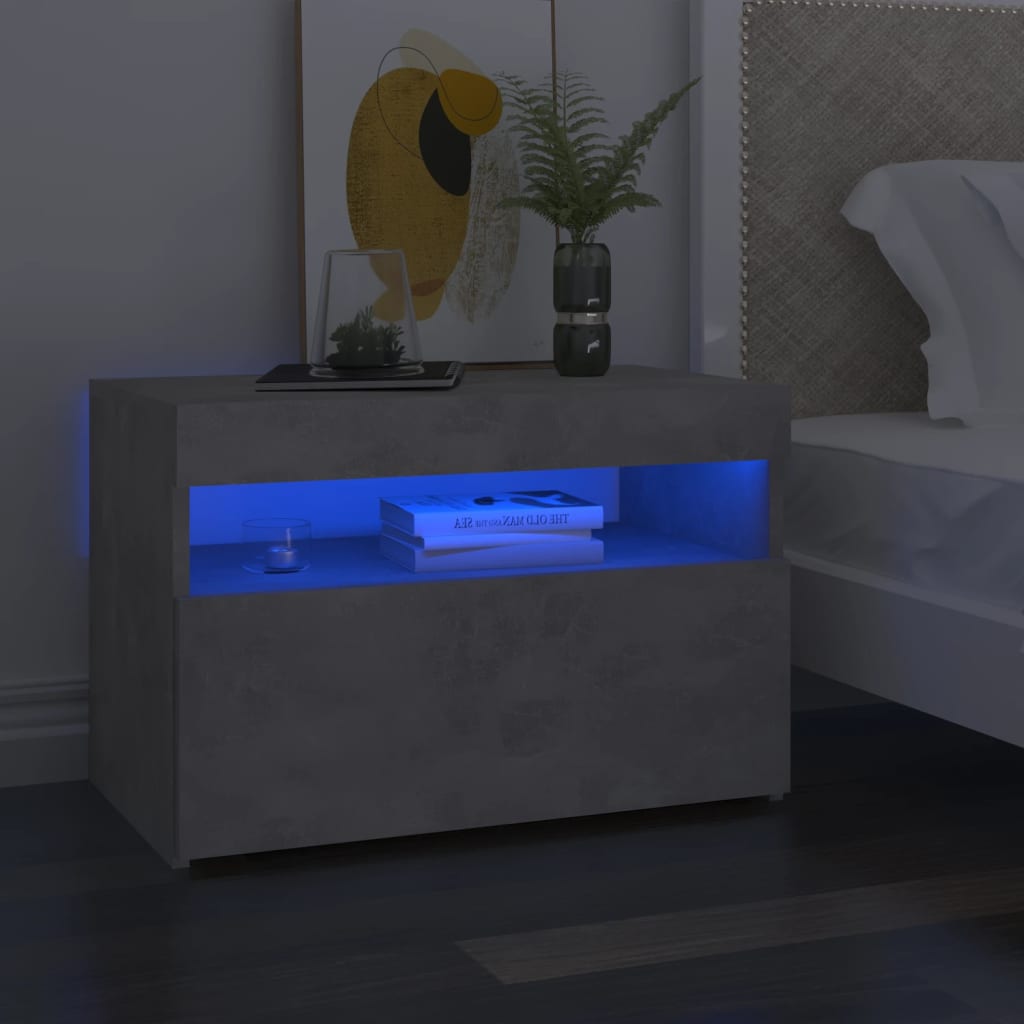 sengebord med LED-lys 60x35x40 cm betongrå billede