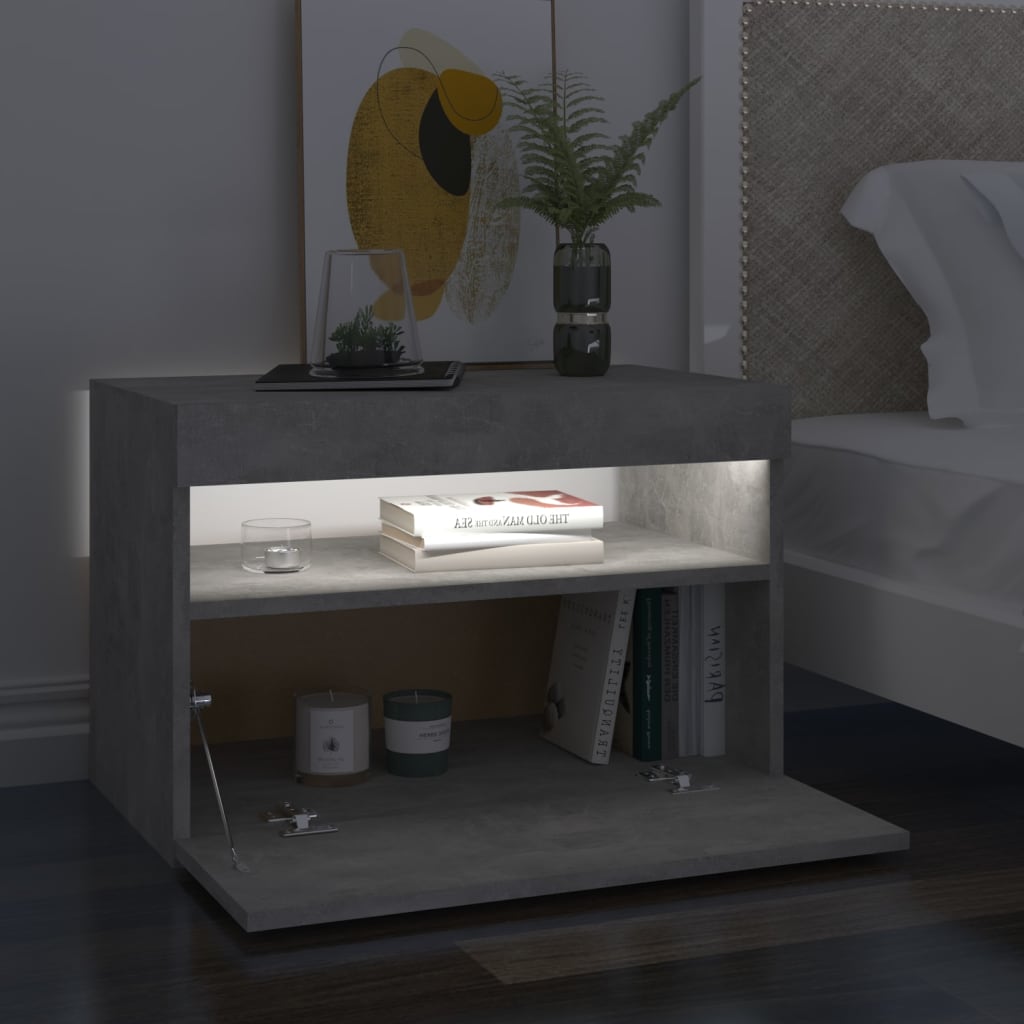 sengebord med LED-lys 2 stk. 60x35x40 cm betongrå