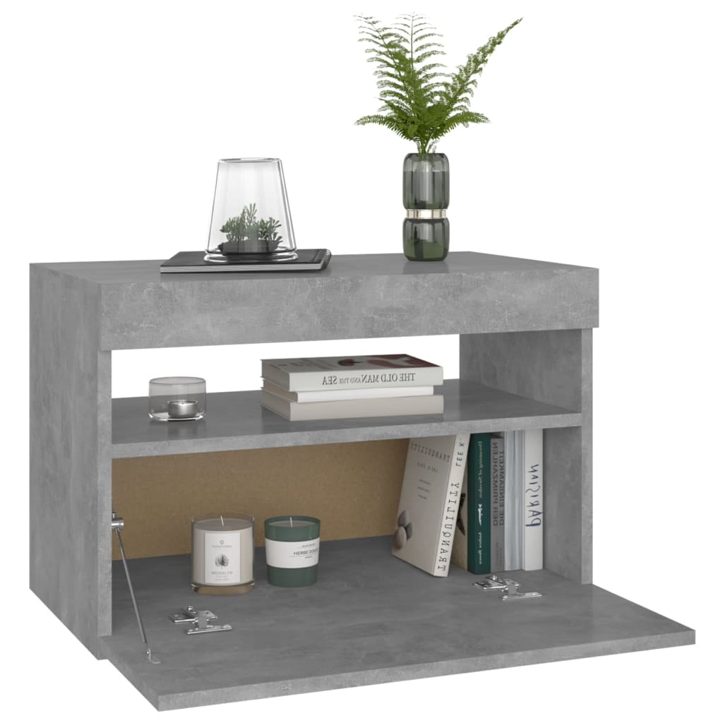 sengebord med LED-lys 2 stk. 60x35x40 cm betongrå