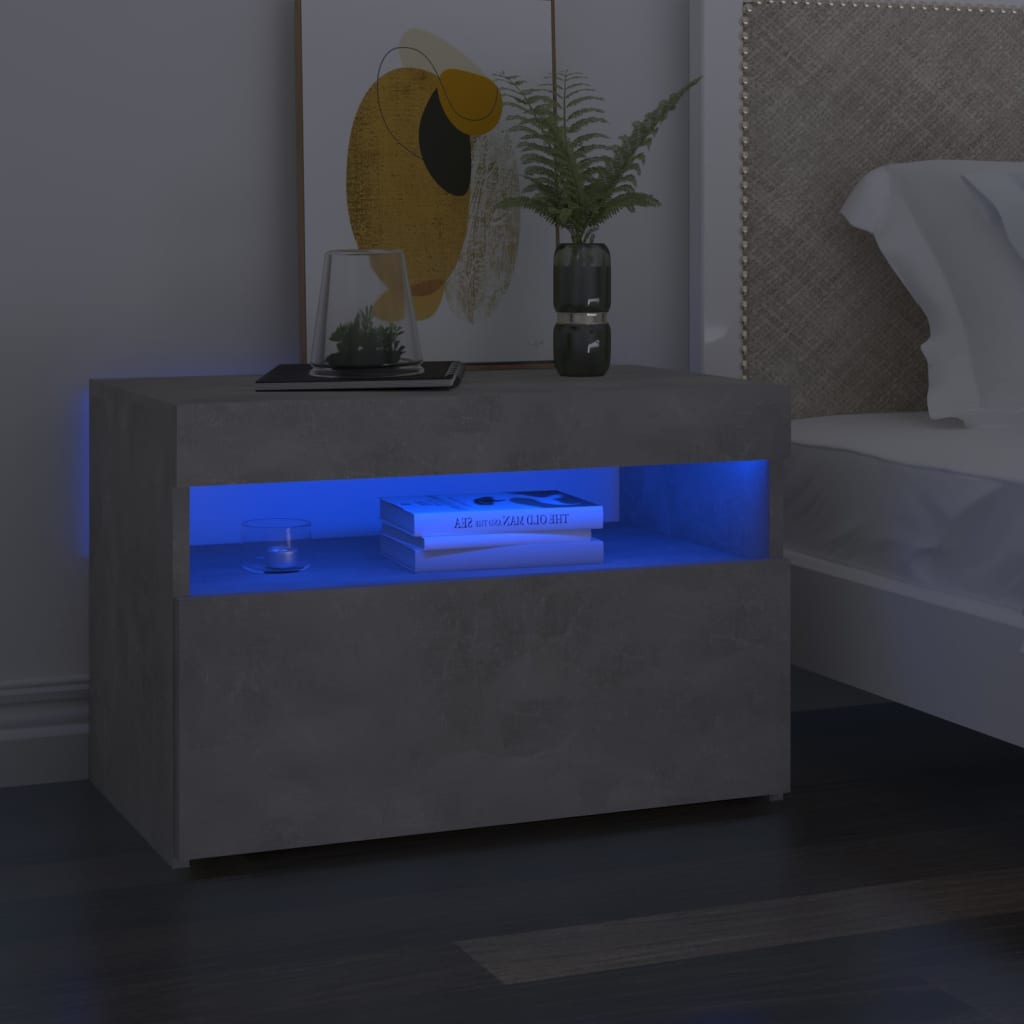 sengebord med LED-lys 2 stk. 60x35x40 cm betongrå billede