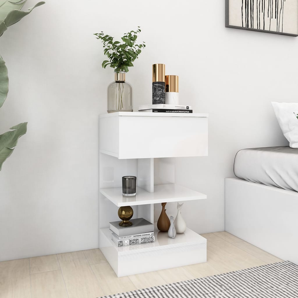sengebord 40x35x65 cm konstrueret træ hvid højglans billede