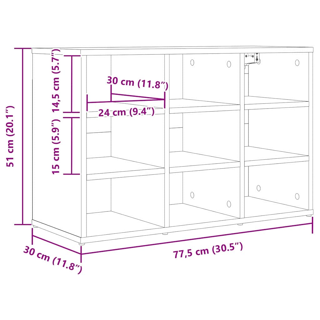 Sko skab 77,5 x 30 x 51 cm Konstrueret træ Sonoma-eg