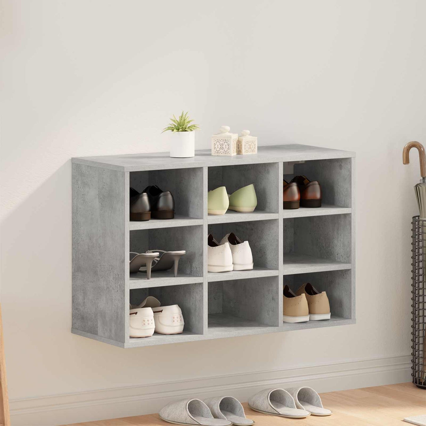 Sko skab med hylde Betongrå 77,5 x 30 x 51 cm Konstrueret træ