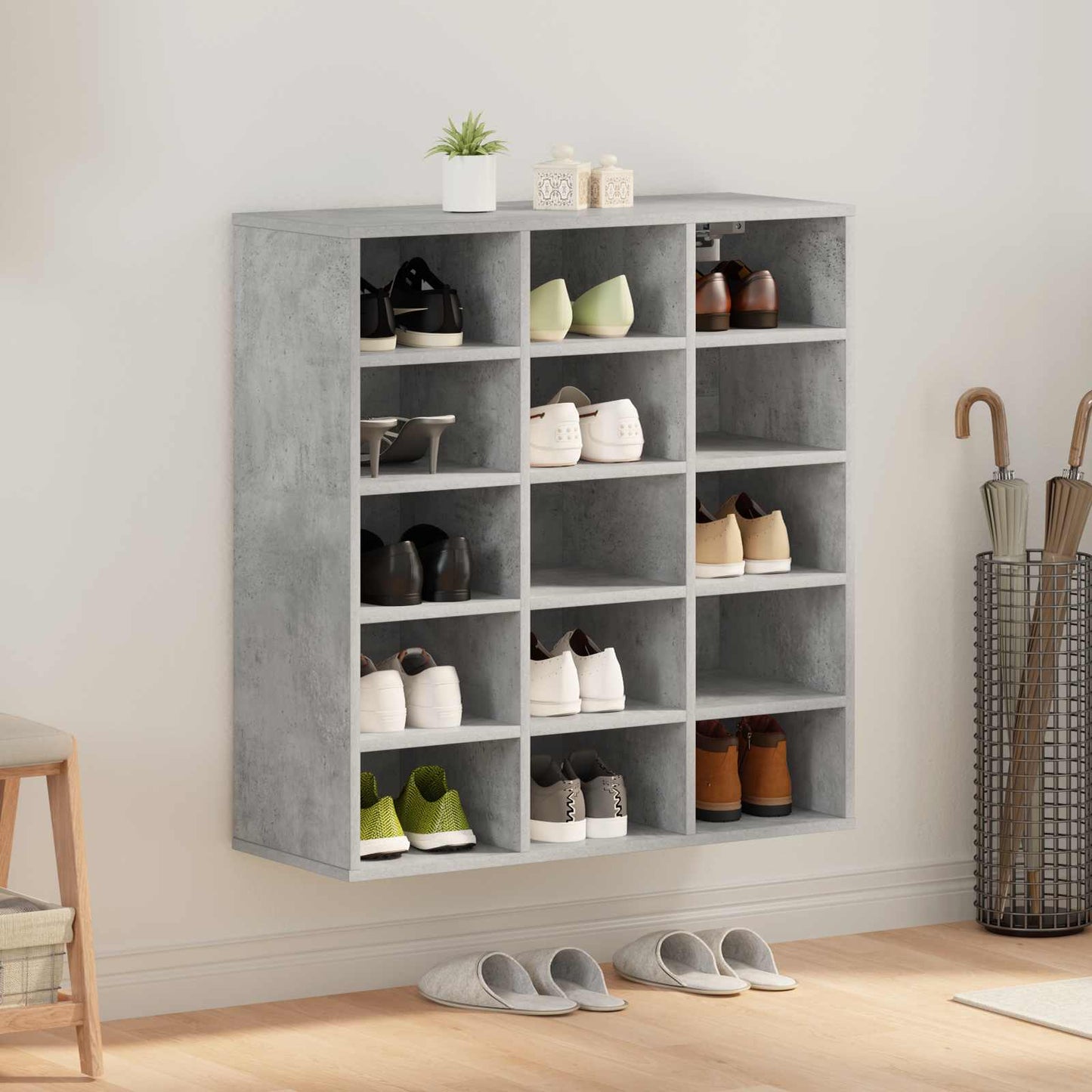 Sko skab med hylde Betongrå 77,5 x 30 x 83,5 cm Konstrueret træ