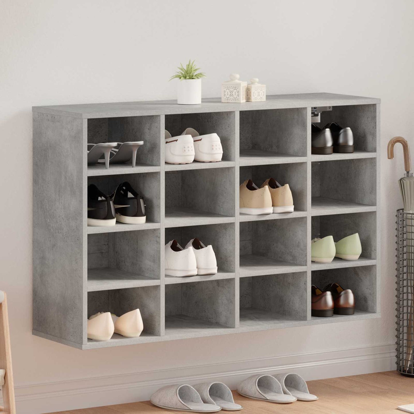 Sko skab med hylde Betongrå 103 x 30 x 67 cm Konstrueret træ