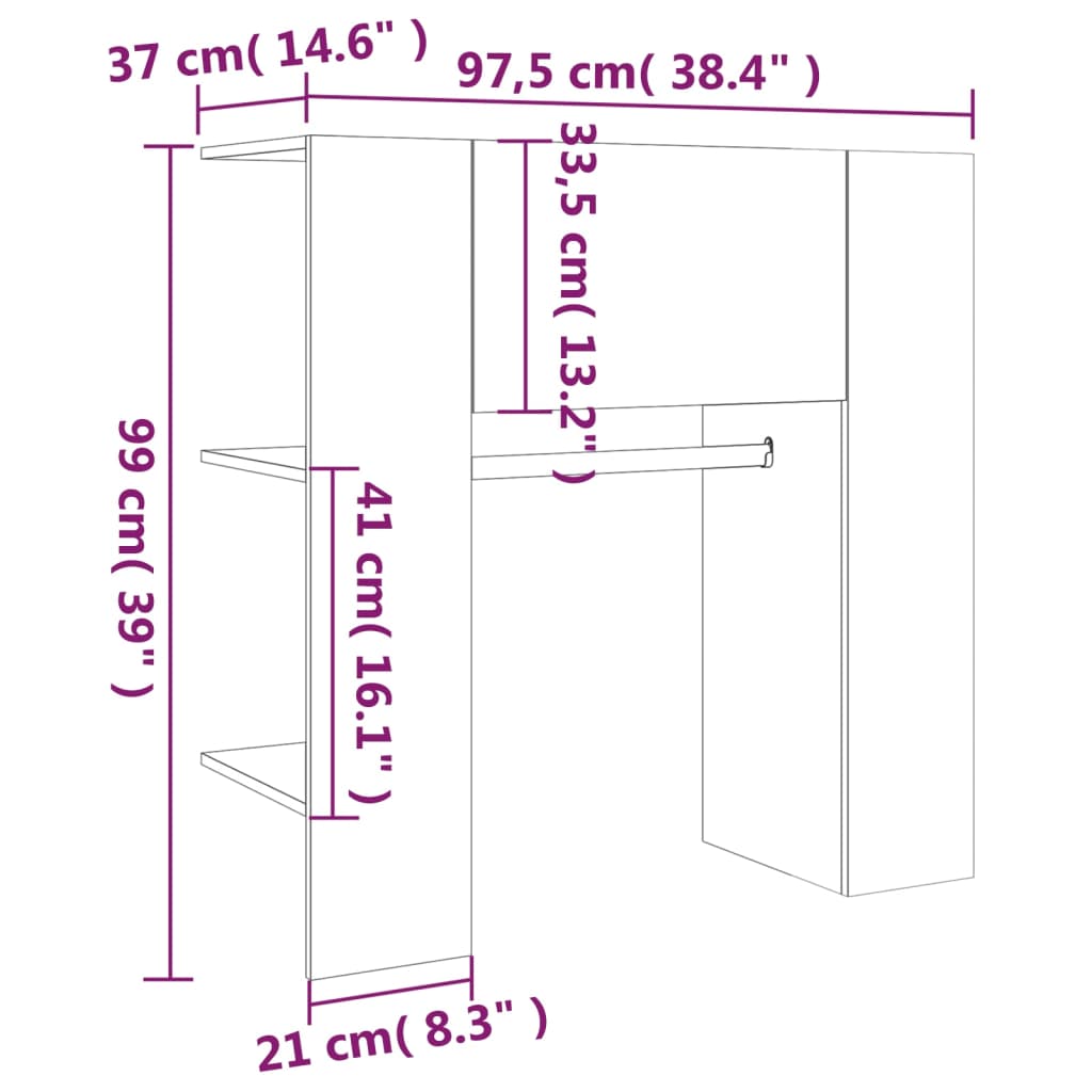 entrémøbel 97,5x37x99 cm konstrueret træ betongrå
