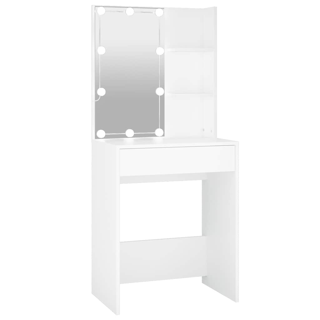 makeupbord med LED-lys 60x40x140 cm hvid