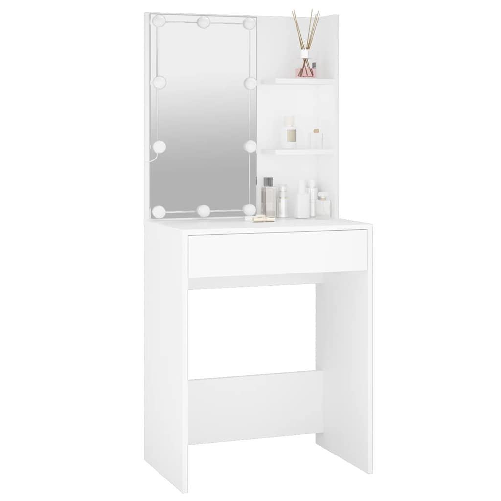 makeupbord med LED-lys 60x40x140 cm hvid