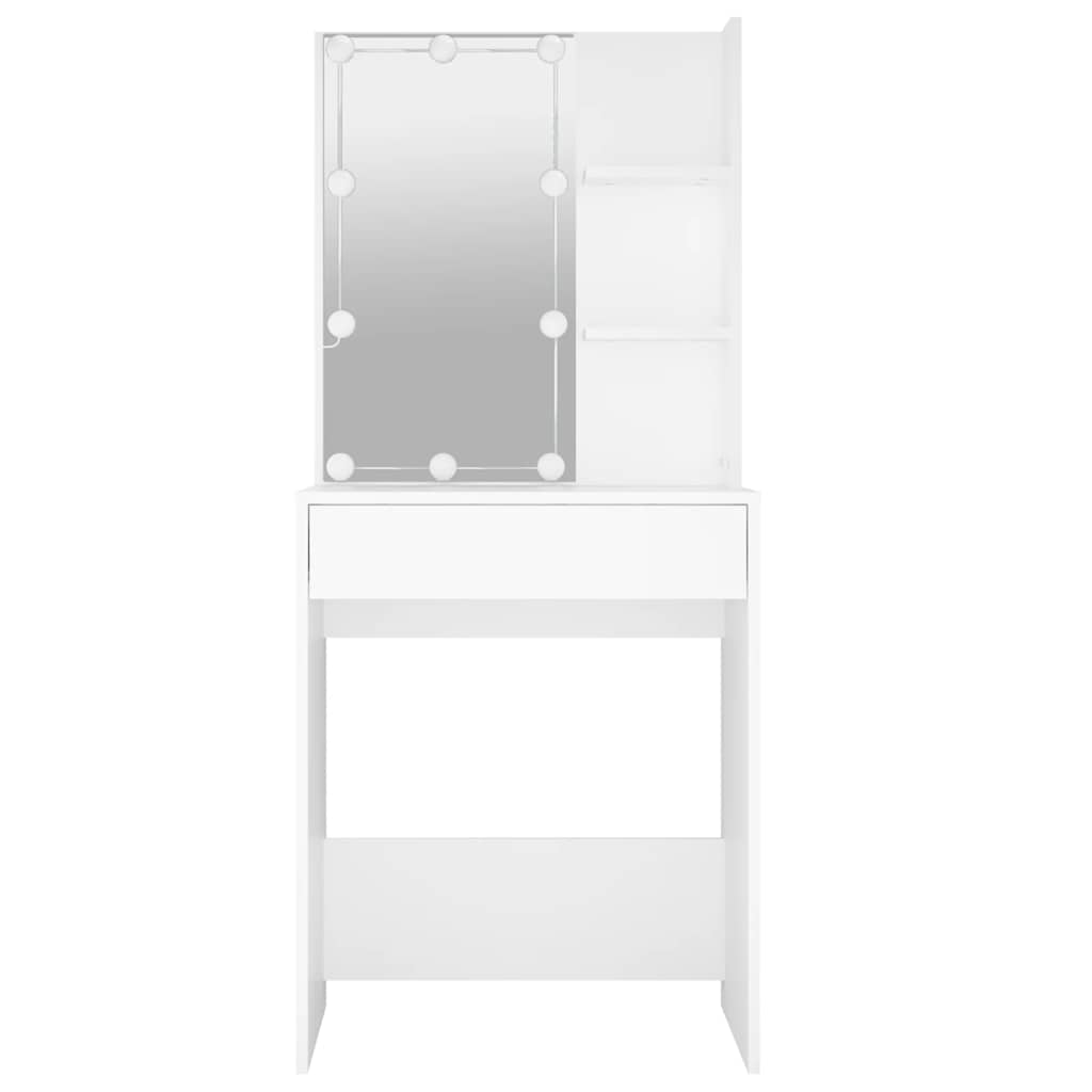 makeupbord med LED-lys 60x40x140 cm hvid