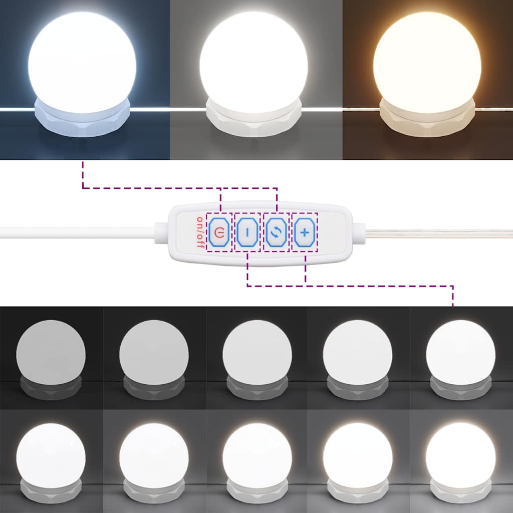 makeupbord med LED-lys 60x40x140 cm hvid