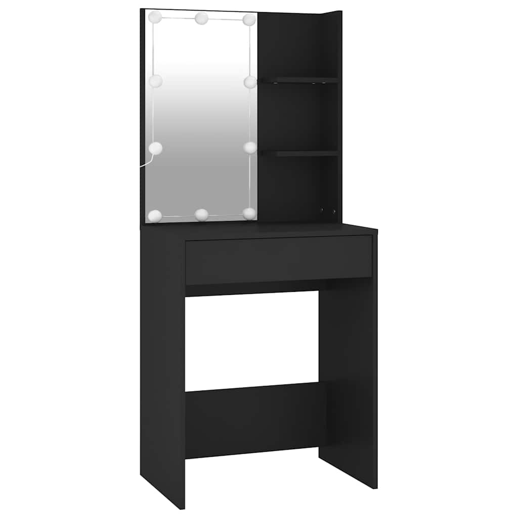 makeupbord med LED-lys 60x40x140 cm sort